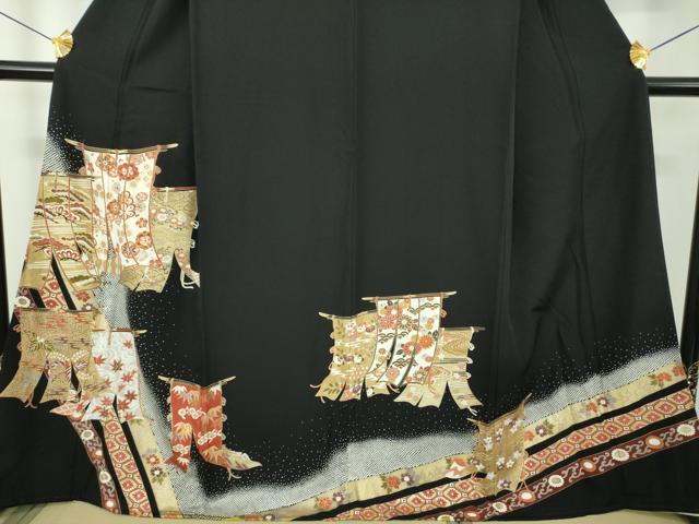 平和屋着物●豪華黒留袖 駒刺繍 几帳花文 金彩 正絹 逸品 DABH9727ps