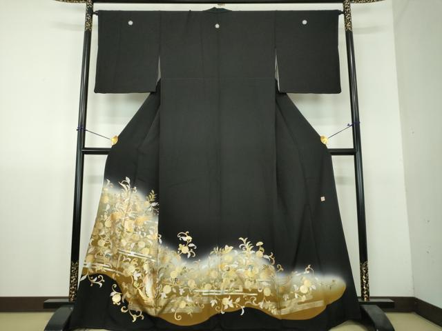 平和屋着物●豪華黒留袖 作家物 舞蝶鳳凰花唐草 暈し染め 金銀彩 正絹 逸品 DABH9729ps