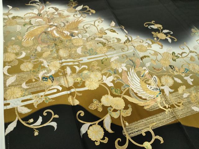 平和屋着物●豪華黒留袖 作家物 舞蝶鳳凰花唐草 暈し染め 金銀彩 正絹 逸品 DABH9729ps