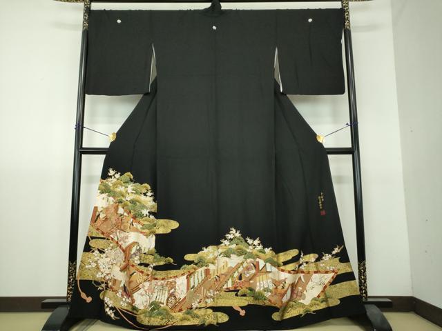 平和屋着物●豪華黒留袖 源氏物語絵巻 本金箔 さが美扱い 正絹 逸品 DABH9730ps