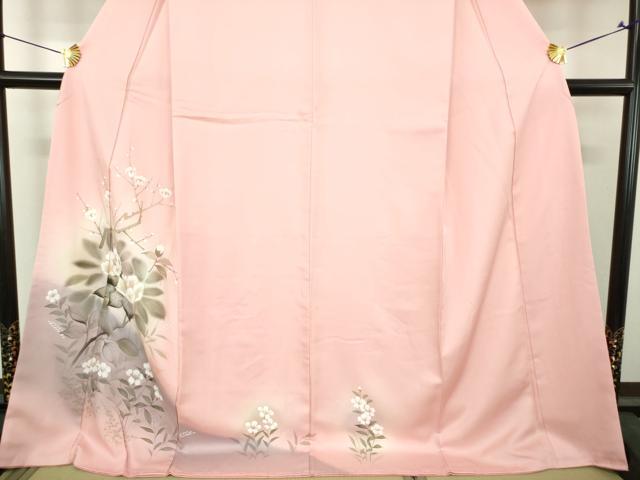 平和屋着物●訪問着 手描き 枝花文 暈し染め ロング丈 正絹 逸品 DABH9735ps