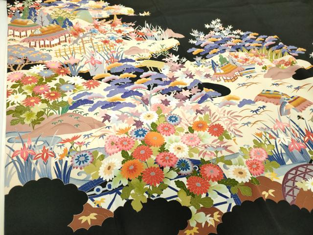 平和屋着物●豪華黒留袖 友禅 作家物 風景花文 正絹 逸品 DABH9737ps