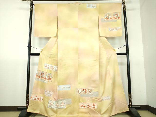 平和屋着物●訪問着 刺繍 舞蝶花文 暈し染め 金彩 正絹 逸品 未使用 DABH9742ps