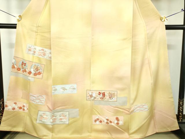 平和屋着物●訪問着 刺繍 舞蝶花文 暈し染め 金彩 正絹 逸品 未使用 DABH9742ps