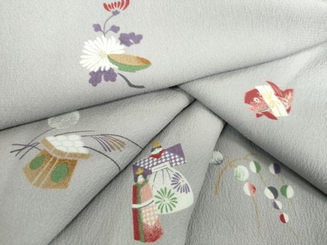 平和屋着物●小紋 立雛 お月見 鯛 洗える着物 DABH9757ps