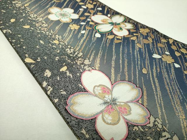 平和屋着物▼六通柄袋帯 舞桜 金銀糸 正絹 逸品 DABH9767ps