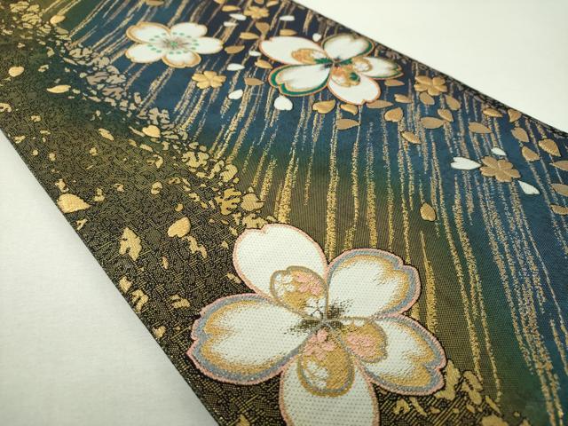 平和屋着物▼六通柄袋帯 舞桜 金糸 正絹 逸品 DABH9771ps