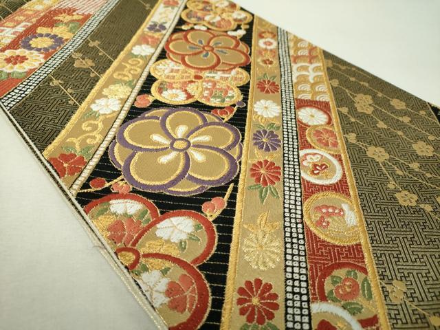 平和屋着物▼佐賀錦 六通柄袋帯 唐織 吉祥花間道 金糸 正絹 逸品 DABH9773ps