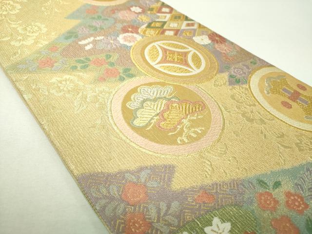 平和屋着物▼六通柄袋帯 唐織 松皮菱花文 金銀糸 正絹 逸品 DABH9790ps