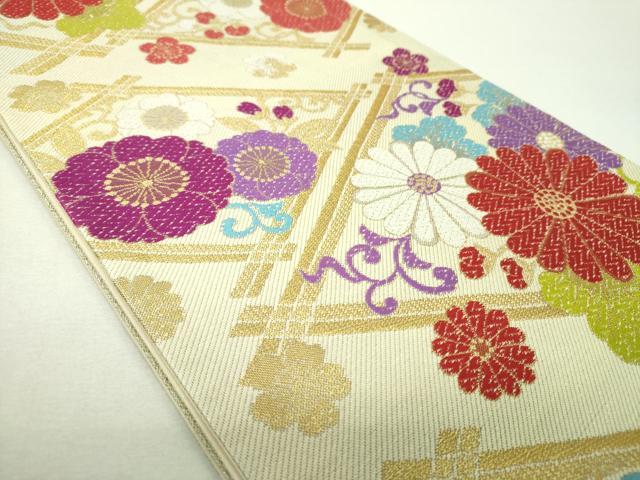 平和屋着物▼六通柄袋帯 吉祥花菱文 金糸 正絹 逸品 DABH9821ps