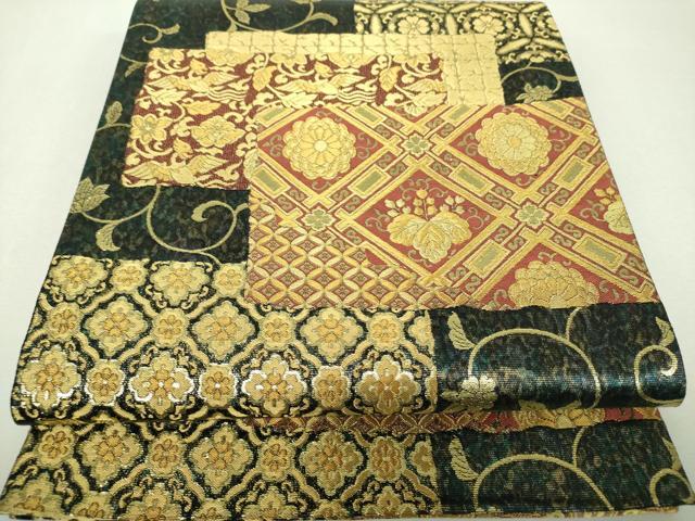 平和屋着物▼六通柄袋帯 花鳥菱文 金糸 正絹 逸品 DABH9833ps