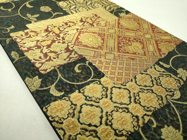 平和屋着物▼六通柄袋帯 花鳥菱文 金糸 正絹 逸品 DABH9833ps