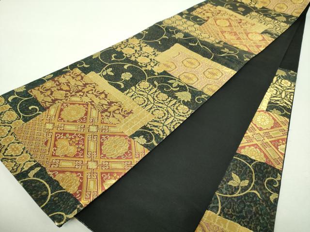 平和屋着物▼六通柄袋帯 花鳥菱文 金糸 正絹 逸品 DABH9833ps