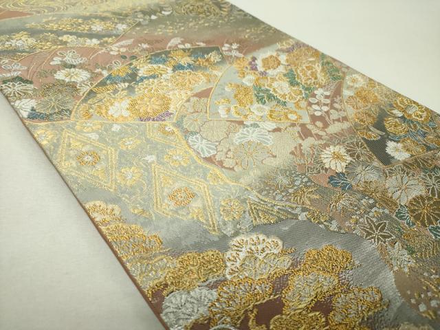 平和屋着物▼六通柄袋帯 地紙花文 金銀糸 正絹 逸品 DABH9836ps