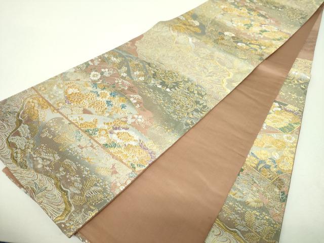 平和屋着物▼六通柄袋帯 地紙花文 金銀糸 正絹 逸品 DABH9836ps