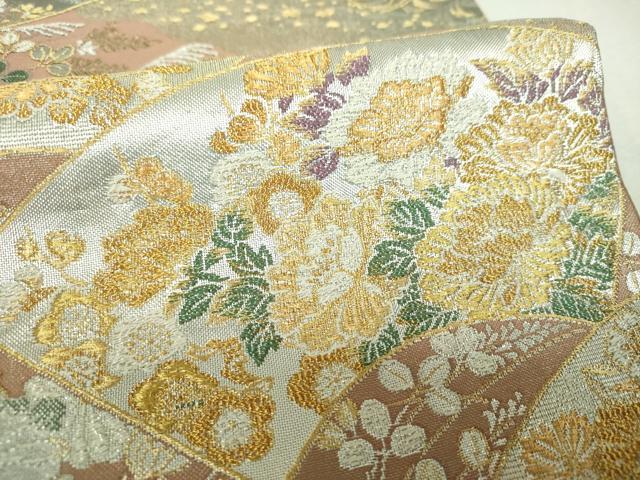 平和屋着物▼六通柄袋帯 地紙花文 金銀糸 正絹 逸品 DABH9836ps
