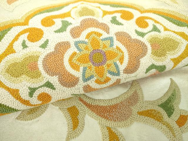 平和屋着物▼中国三大刺繍 総相良刺繍 総刺繍 太鼓柄袋帯 花菱文 金銀糸 正絹 逸品 DABH9837ps