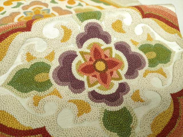 平和屋着物▼中国三大刺繍 総相良刺繍 総刺繍 太鼓柄袋帯 花菱文 金銀糸 正絹 逸品 DABH9837ps