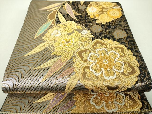 平和屋着物▼六通柄袋帯 正倉院花文 金銀糸 正絹 逸品 DABH9839ps