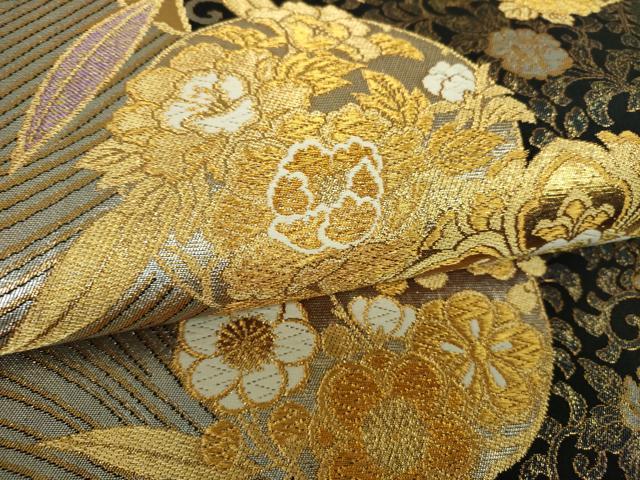 平和屋着物▼六通柄袋帯 正倉院花文 金銀糸 正絹 逸品 DABH9839ps