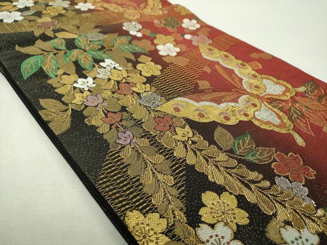 平和屋着物▼六通柄袋帯 舞蝶花文 金銀糸 正絹 逸品 DABH9845ps