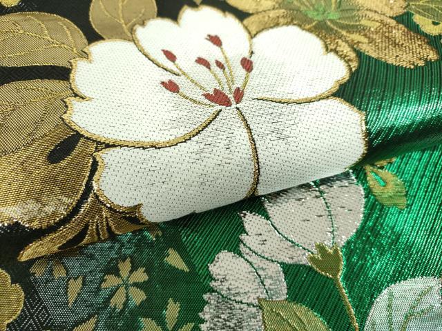 平和屋着物▼佐賀錦 両面 六通柄袋帯 藤花房 草花文 金銀糸 正絹 逸品 DABH9846ps