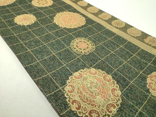 平和屋着物▼六通柄袋帯 正倉院鳳凰花文 金糸 正絹 逸品 DABH9847ps