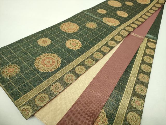 平和屋着物▼六通柄袋帯 正倉院鳳凰花文 金糸 正絹 逸品 DABH9847ps