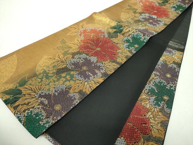 平和屋着物▼六通柄袋帯 草花文 金糸 正絹 逸品 DABH9848ps
