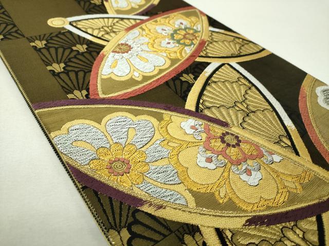 平和屋着物▼両面 六通柄袋帯 唐織 市松正倉院花文 金銀糸 正絹 逸品 DABH9856ps