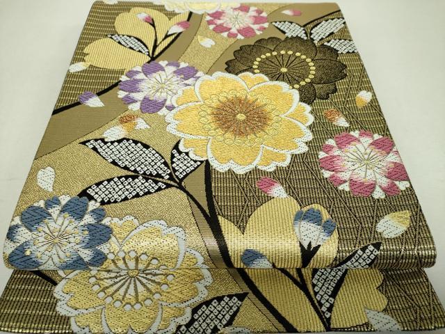 平和屋着物▼六通柄袋帯 舞桜 金糸 正絹 逸品 DABH9857ps