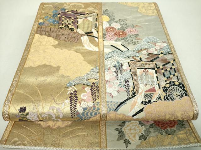 平和屋着物▼六通柄袋帯 白雉錦 大原御幸 金銀糸 正絹 逸品 DABH9859ps