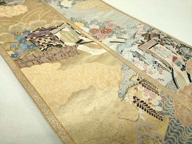 平和屋着物▼六通柄袋帯 白雉錦 大原御幸 金銀糸 正絹 逸品 DABH9859ps
