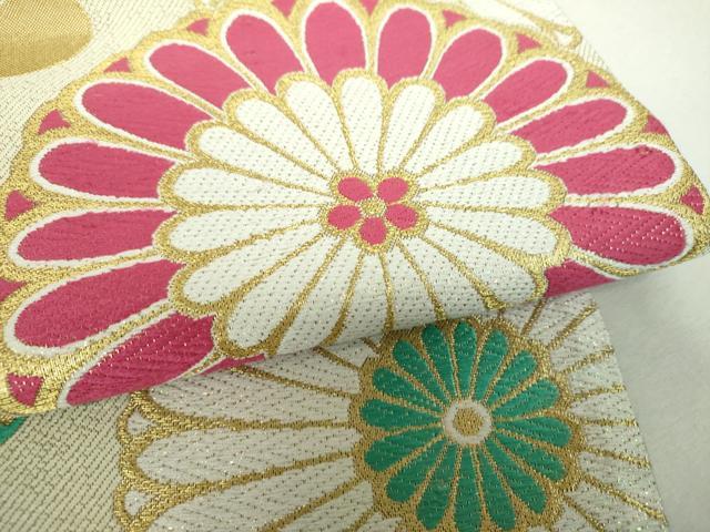 平和屋着物▼六通柄袋帯 雲取り菊文 金糸 正絹 逸品 DABH9861ps