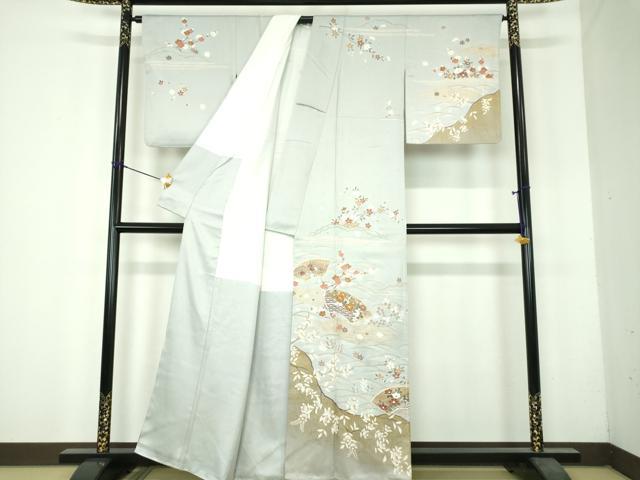 平和屋着物●訪問着 駒刺繍 地紙花文 金彩 正絹 逸品 DABH9866ps