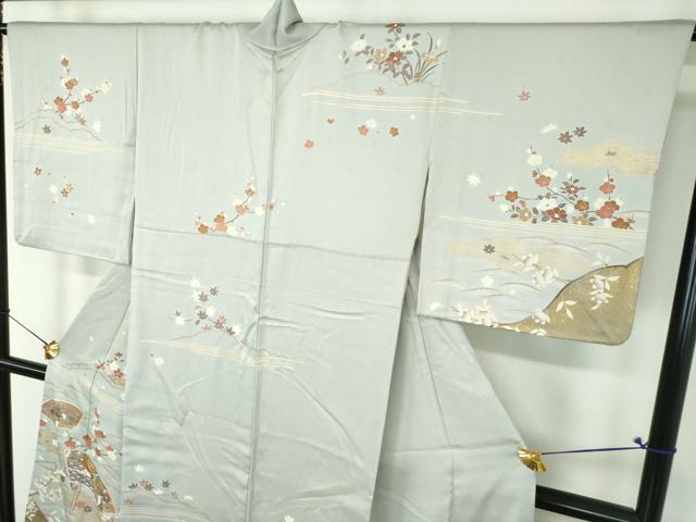 平和屋着物●訪問着 駒刺繍 地紙花文 金彩 正絹 逸品 DABH9866ps