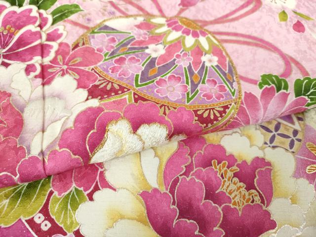 平和屋着物●豪華振袖 刺繍 枝垂れ桜 花手毬熨斗文 暈し染め 金彩 銀通し地 正絹 逸品 DABH9869ps