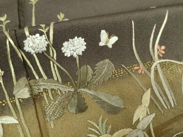 平和屋着物●中国三大刺繍 相良刺繍 総刺繍 訪問着 舞蝶花文 暈し染め 金糸 正絹 逸品 DABH9873ps