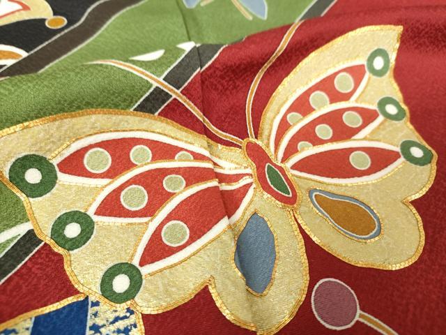 平和屋着物●豪華振袖 駒刺繍 舞蝶花文 金彩 正絹 逸品 DABH9874ps