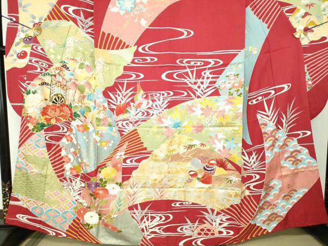 平和屋着物●創業460年・千總 振袖 駒刺繍 御所車鴛鴦花文 金彩 正絹 逸品 DABH9877ps