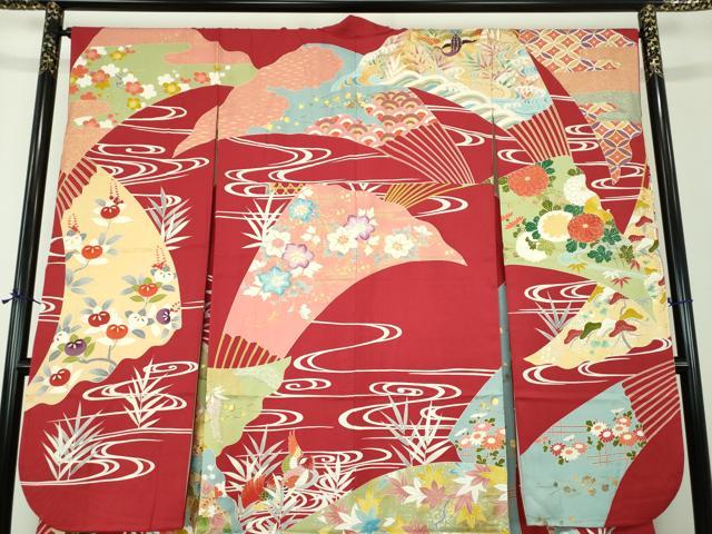平和屋着物●創業460年・千總 振袖 駒刺繍 御所車鴛鴦花文 金彩 正絹 逸品 DABH9877ps
