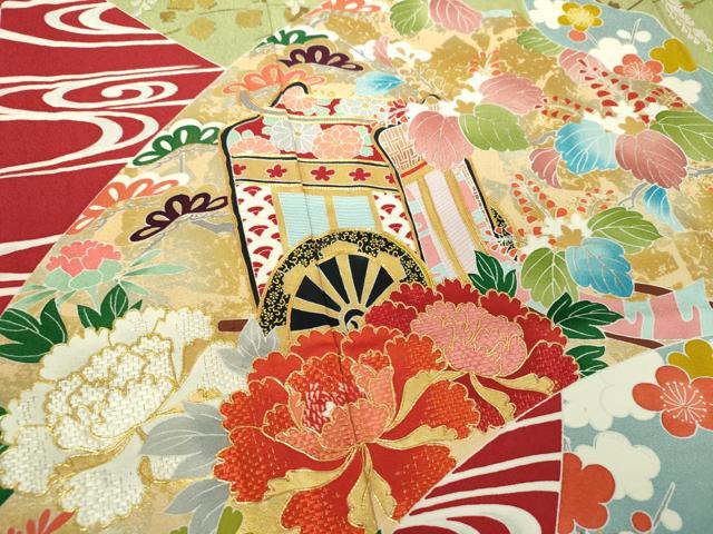 平和屋着物●創業460年・千總 振袖 駒刺繍 御所車鴛鴦花文 金彩 正絹 逸品 DABH9877ps