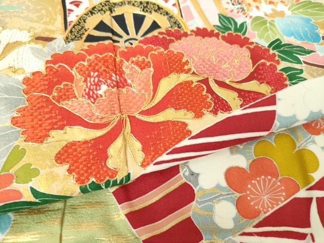 平和屋着物●創業460年・千總 振袖 駒刺繍 御所車鴛鴦花文 金彩 正絹 逸品 DABH9877ps