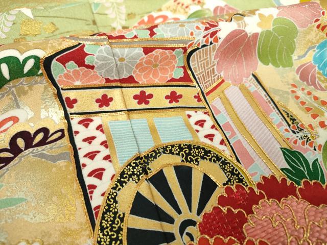 平和屋着物●創業460年・千總 振袖 駒刺繍 御所車鴛鴦花文 金彩 正絹 逸品 DABH9877ps
