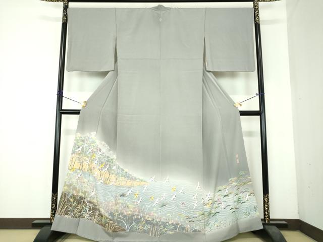 平和屋着物●京加賀友禅 百貫達雄 色留袖 群れ鶴 浜松文 暈し染め 正絹 逸品 DABH9883ps