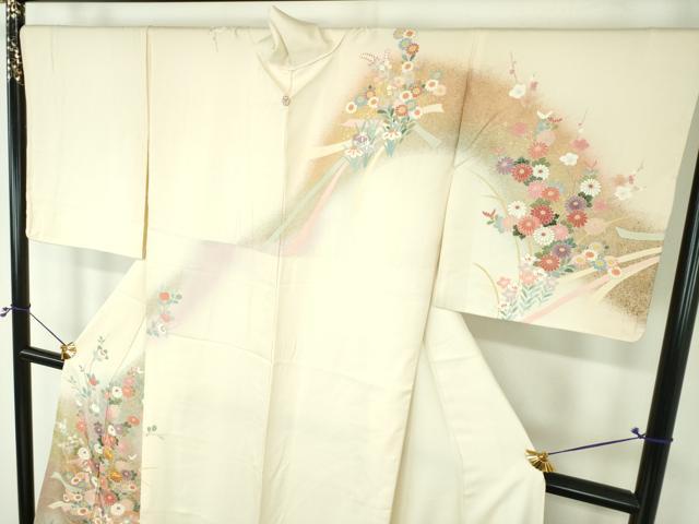 平和屋着物●訪問着 駒刺繍 束ね熨斗花文 暈し染め 金彩 正絹 逸品 未使用 DABH9884ps