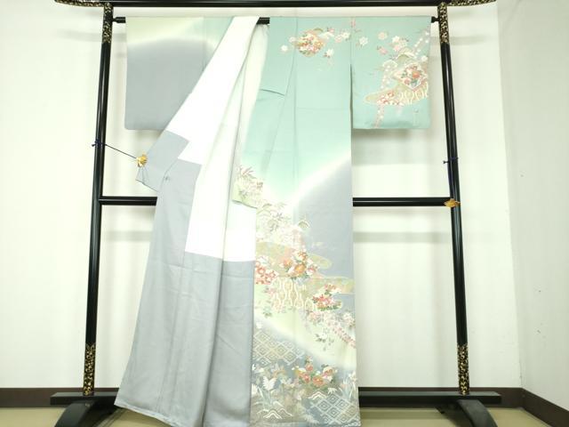 平和屋着物●訪問着 駒刺繍 霞松皮菱花文 暈し染め 金彩 鈴乃屋扱い 正絹 逸品 DABH9888ps