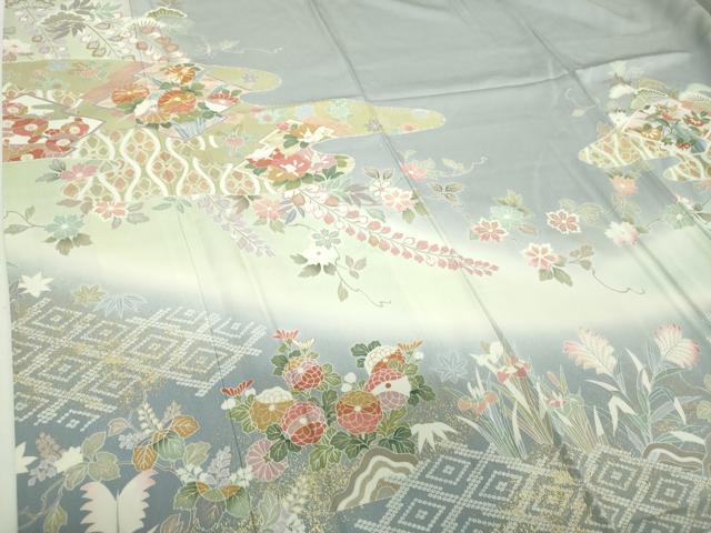 平和屋着物●訪問着 駒刺繍 霞松皮菱花文 暈し染め 金彩 鈴乃屋扱い 正絹 逸品 DABH9888ps