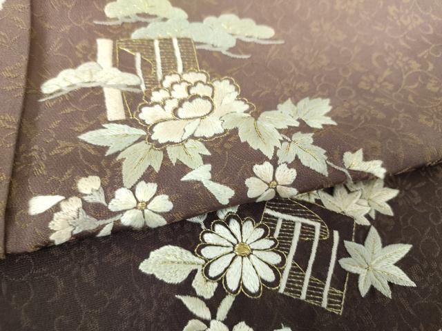 平和屋着物●黄金糸 訪問着 お召地 総刺繍 源氏香花文 暈し染め 金糸 正絹 逸品 DABH9895ps