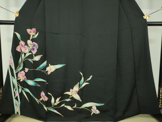 平和屋着物●訪問着 LEONARD レオナール 草花文 黒地 正絹 逸品 DABH9902ps